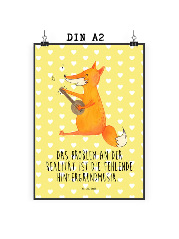 Mr. & Mrs. Panda Poster Fuchs Gitarre mit Spruch in Gelb Pastell
