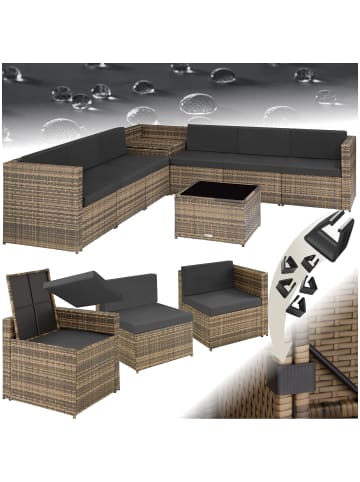 tectake Rattan Lounge für 6 Personen, mit Sicherheitsglasplatte, UV-beständig