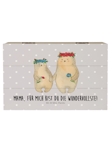 Mr. & Mrs. Panda Holzkiste Bären mit Blumenkranz mit Spruch in Grau Pastell