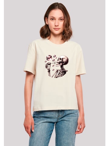 F4NT4STIC Tee Niedliches Goth Skelett Herz Seifenblasen in Whitesand