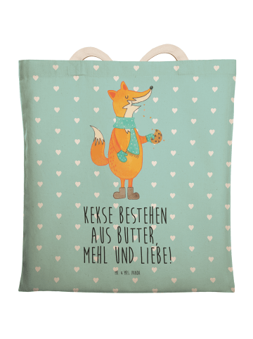 Mr. & Mrs. Panda Strandtasche Fuchs Keks mit Spruch in Türkis Pastell