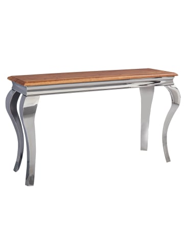 KADIMA DESIGN Massivholz Konsolentisch, Sheesham Holz, Silberbeine, 130 cm breit