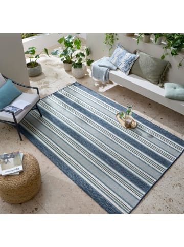 KADIMA DESIGN Outdoor Teppich Streifen, Geometrisch, Terrasse schmutzabweisend in Blau-Grün