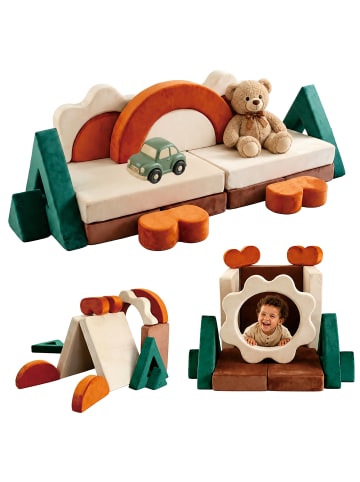 relaxdays 18tlg. Kinder-Spielsofa Set "Samt" in Bunt - (B)194 x (H)53 x (T)66 cm