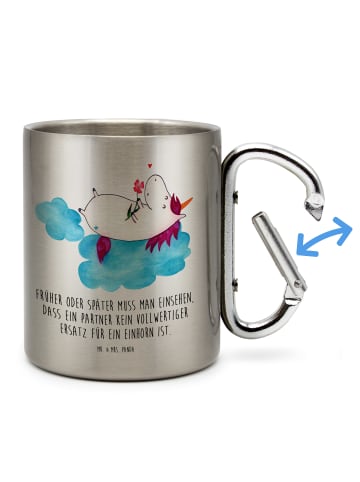 Mr. & Mrs. Panda Reisebecher Einhorn Verliebt mit Spruch in Silber