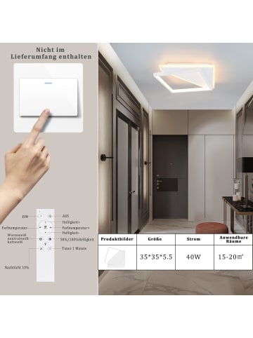 ZMH Deckenleuchte LED in Weiß 40W dimmbar eckig moderene Schlafzimmerlampe 30cm