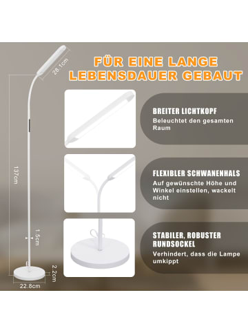 ZMH Stehlampe 137cm in weiß touch dimmbar Timer Bodenlampe