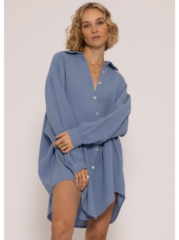 SASSYCLASSY Ultra Oversize Musselin-Blusenhemd lange Variante in Blau