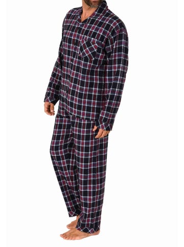 NORMANN Flanell Schlafanzug langarm Pyjama zum durchknöpfen - 70808 in navy