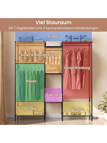 COSTWAY 2 in 1 Offener Kleiderschrank 188 x 46 x 198 cm in Schwarz