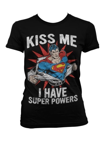 Superman Shirt "Kiss Me I Have Super Powers" in Schwarz