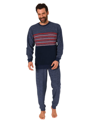 NORMANN Frottee Pyjama Schlafanzug Bündchen und Rundhals - 51526 in blau