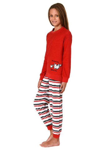 NORMANN Schlafanzug Frottee Pyjama Bündchen und Streifen - 82529 in rot