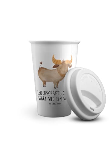 Mr. & Mrs. Panda To Go Becher Sternzeichen Stier mit Spruch in Weiß