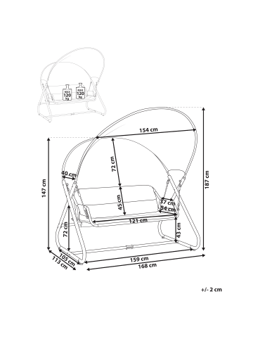 Beliani Gartenschaukel SOLAGNA in Grau - (W) 168 x (H) 187 x (L) 113 cm