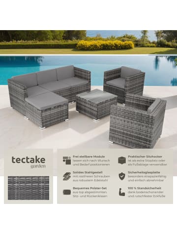 tectake Rattan Sitzgruppe mit Sicherheitsglasplatte, für 5 bis 6 Personen