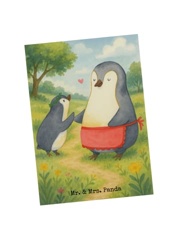 Mr. & Mrs. Panda Postkarte Pinguin mit Kind Design ohne Spruch in Weiß
