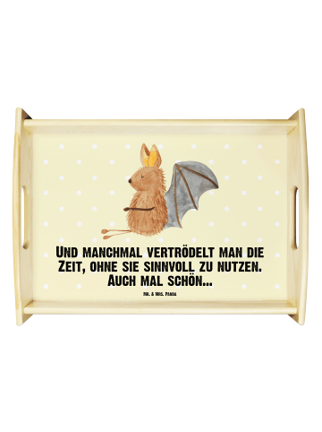 Mr. & Mrs. Panda Serviertablett Fledermaus Sitzen mit Spruch in Gelb Pastell