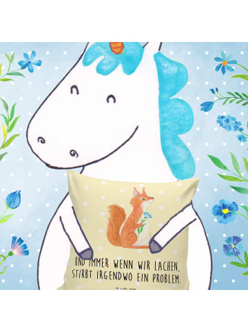 Mr. & Mrs. Panda sofa kissen Eichhörnchen Blume mit Spruch in Gelb Pastell