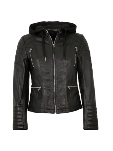 Bruno Banani Lederjacke Lammnappa Kapuze in Schwarz
