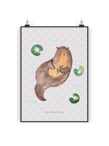 Mr. & Mrs. Panda Poster Otter Seerose ohne Spruch in Grau Pastell