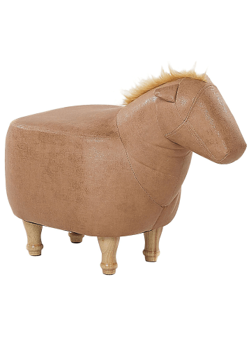 Beliani Tierhocker HORSE in Beige/Heller Holzfarbton - (W) 33 x (H) 50 x (L) 64 cm