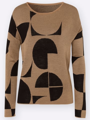 Sieh an! Jacquardpullover in camel-schwarz-gemustert