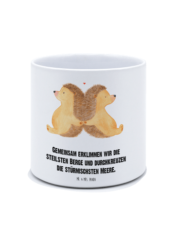 Mr. & Mrs. Panda Pflanzenkübel groß Igel händchenhaltend mit Spruch in Weiß