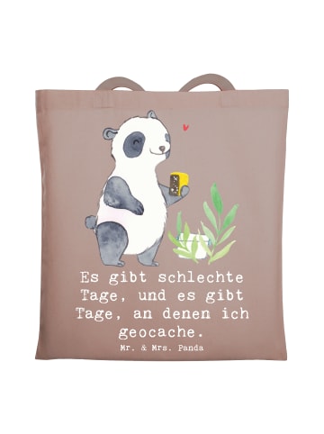 Mr. & Mrs. Panda canvas tasche Panda Geocaching mit Spruch in Braun Pastell