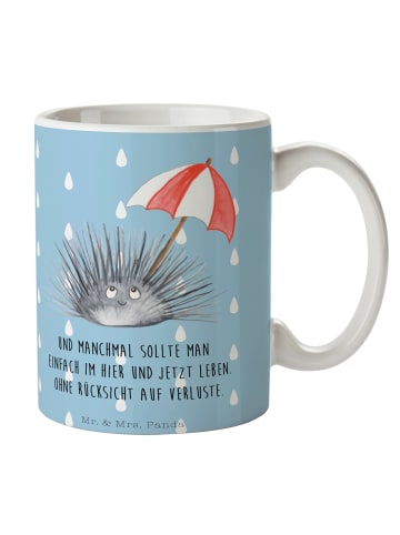Mr. & Mrs. Panda Tasse Seeigel mit Spruch in Blau Pastell