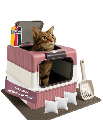Coemo Katzentoilette geruchsneutral mit Deckel und Schublade in Rosa