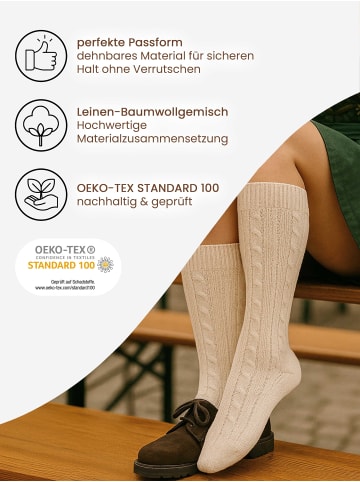 Cotton Prime® Trachtensocken Trachten-Kniestrümpfe in beige