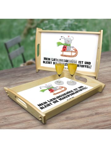 Mr. & Mrs. Panda Holz Serviertablett Smörle Rodeln mit Spruch in Weiß