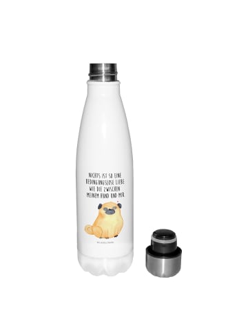 Mr. & Mrs. Panda Wasserflasche Mops mit Spruch in Weiß