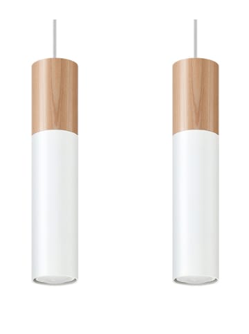 Nice Lamps Hängeleuchte PAUL 2 Weiß mit Natural Holz tube (H)90cm (L)30cm (B)6cm