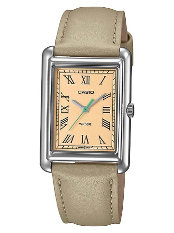 Casio Damenuhr Rechteckig Beige/Pfirsichfarben Gelb / Silber