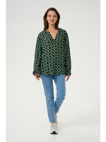 Kaffe Langarm-Bluse KAsary in Black Deep/Green Geometric