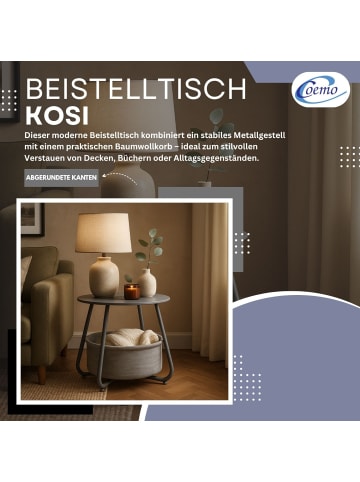 Coemo Beistelltisch Kosi mit Canvas Korb - Metallgestell mit Stoffkorb in Grau