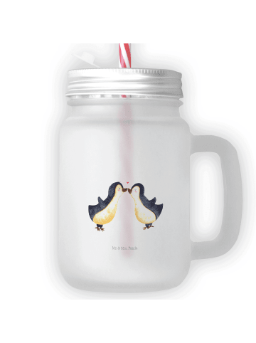 Mr. & Mrs. Panda Trinkglas Mason Jar Pinguin Liebe ohne Spruch in Transparent