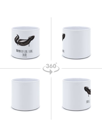 Mr. & Mrs. Panda XL Blumentopf Stinktier Yoga mit Spruch in Weiß