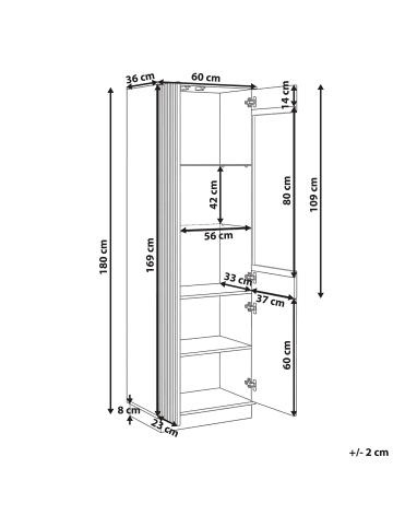Beliani Vitrine MANAIA in Braun/Schwarz - (W) 60 x (H) 180 x (L) 36 cm