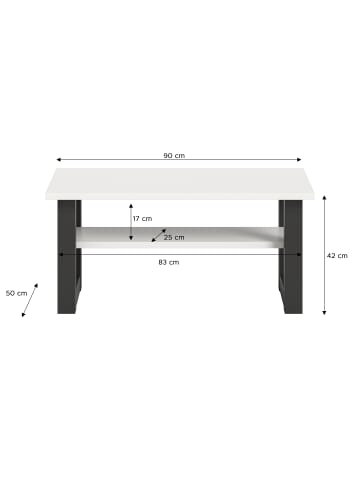 xonox.home Couchtisch (B/H/T): 90x42x50 in weiß und grau