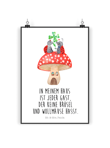 Mr. & Mrs. Panda Wandbild Marienkäfer Fliegenpilz mit Spruch in Weiß