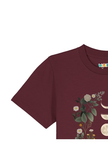 wat? Apparel T-Shirt Moonphases & Flowers in Weinrot