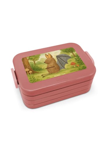 Mr. & Mrs. Panda Brotbox Fledermaus Sitzen Design ohne Spruch in Rot Pastell