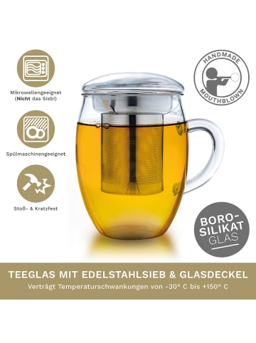 Creano Teeglas "all-in-one" mit Edelstahlfilter  - 400ml Glas