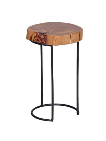 KADIMA DESIGN Beistelltisch aus Massivholz, Baumstamm-Tischplatte im Landhausstil in Beige