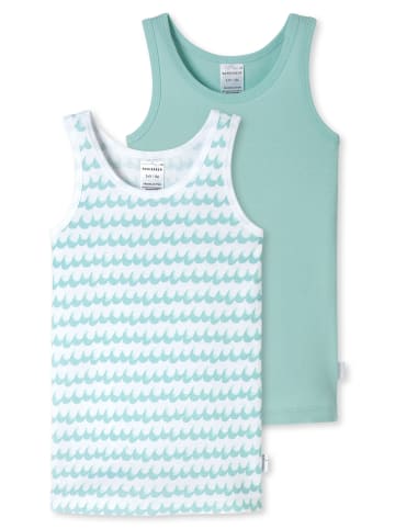 Schiesser Unterhemd Fine Rib in türkis, weiß