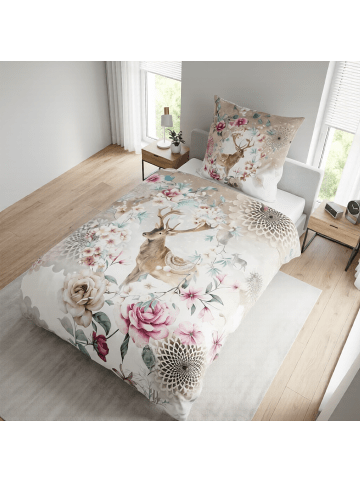 Traumschloss Comfort Flanell Bettwäsche - Geonna - winterlicher Hirsch mit Mandalas und Blumen in braun