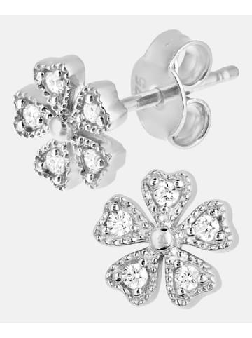 Diamant L'éternel Ohrstecker aus 375 Weißgold mit Zirkonia Blumen-Design